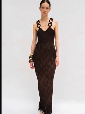 Palma Canaria small Sleek green Crochet Maxi Dress with Ring-Detail Straps